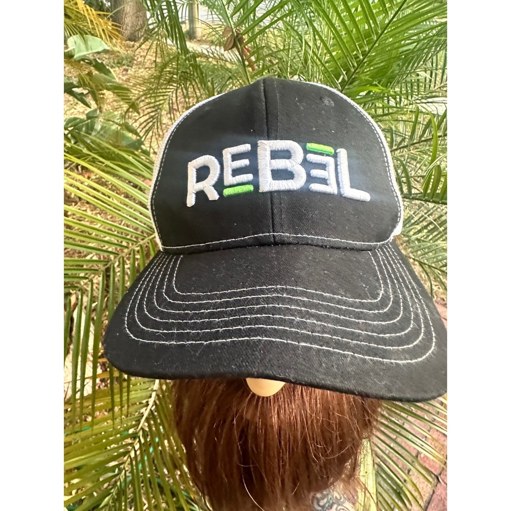Rebel Trucker Hat Black White Mesh Snapback Baseball Cap Raised Embroidery Logo